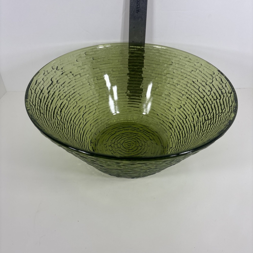 Vintage Anchor Hocking Soreno Avocado Green 11.5 Glass Serving Salad Bowl MCM